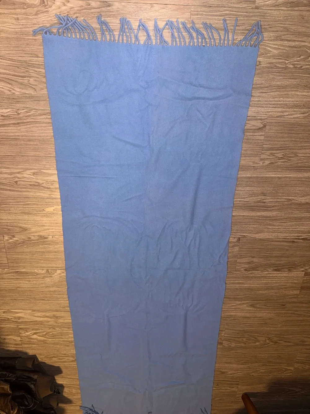 Rykiel Homme Large Rectangle 100% Wool Scarf Made in France Blue Fringe